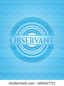 Observant sky blue water wave style emblem. Vector Illustration. Detailed.