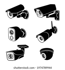 Observation CCTV camera icon set. Surveillance camera. Vector illustration