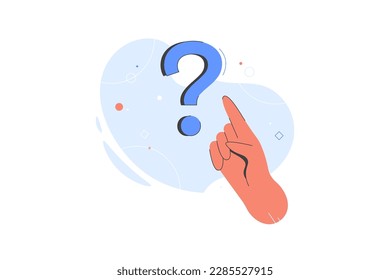 Observation or examination, curiosity to discover secret, search or analyze information, investigate or research concept, curious businessman pointing at question mark. Business vector illustration