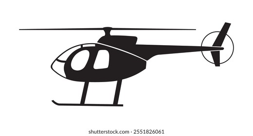 Helicóptero de observación, Transporte de aire en silueta. Ilustración vectorial aislada en el fondo blanco, EPS