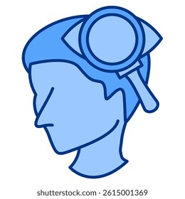 Observation icon represented by head, eye, magnifying glass Blue style.