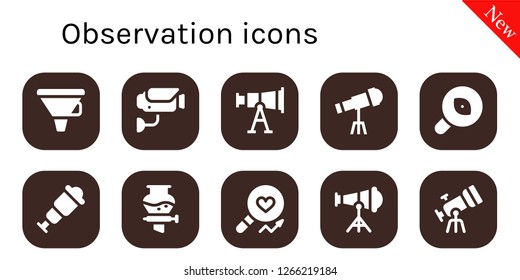  observation icon set. 10 filled observation icons. Simple modern icons about  - Funnel, Surveillance, Telescope, Research, Spyglass, Analysis