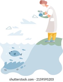 Observation of marine life in wild in order to study and protect them, study of living conditions of wild animals. Ecological researcher conducts experiments ichthyologist analyzing fish in sea