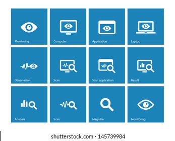 Observation and Monitoring icons on blue background. Vector illustration.