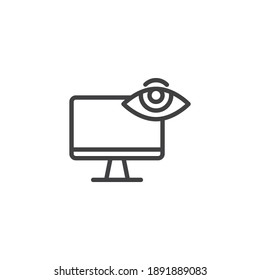 Observation and monitoring line icon. linear style sign for mobile concept and web design. PC monitor and eye outline vector icon. Symbol, logo illustration. Vector graphics