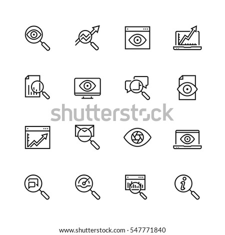 Observation and monitoring vector icon set in thin line style