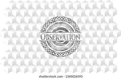 Observation realistic grey emblem with cube white background