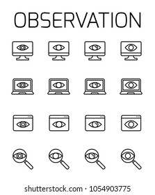 Observation related vector icon set. Well-crafted sign in thin line style with editable stroke. Vector symbols isolated on a white background. Simple pictograms.