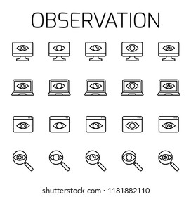 Observation related vector icon set. Well-crafted sign in thin line style with editable stroke. Vector symbols isolated on a white background. Simple pictograms.