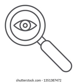 Observation thin line icon, surveillance and lens, eye and magnifier sign, vector graphics, a linear pattern on a white background, eps 10.