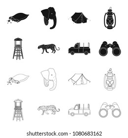 Observation tower for the hunter, leopard, hunting machine, binoculars. African safari set collection icons in black,outline style vector symbol stock illustration web.