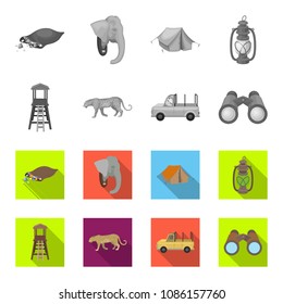 Observation tower for the hunter, leopard, hunting machine, binoculars. African safari set collection icons in monochrome,flat style vector symbol stock illustration web.