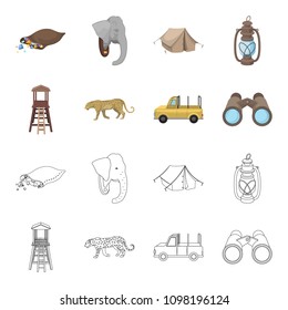 Observation tower for the hunter, leopard, hunting machine, binoculars. African safari set collection icons in cartoon,outline style vector symbol stock illustration web.