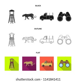 Observation tower for the hunter, leopard, hunting machine, binoculars. African safari set collection icons in black,flat,outline style vector symbol stock illustration web.