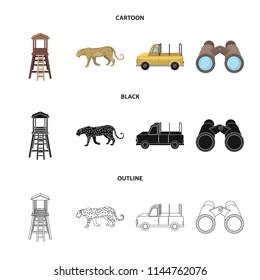 Observation tower for the hunter, leopard, hunting machine, binoculars. African safari set collection icons in cartoon,black,outline style vector symbol stock illustration web.