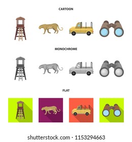 Observation tower for the hunter, leopard, hunting machine, binoculars. African safari set collection icons in cartoon,flat,monochrome style vector symbol stock illustration web.