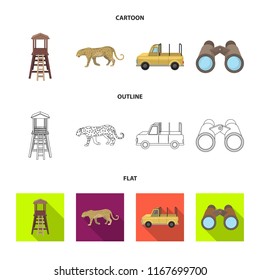 Observation tower for the hunter, leopard, hunting machine, binoculars. African safari set collection icons in cartoon,outline,flat style vector symbol stock illustration web.