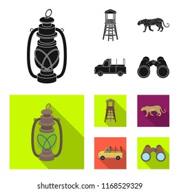 Observation tower for the hunter, leopard, hunting machine, binoculars. African safari set collection icons in black,flat style vector symbol stock illustration web.