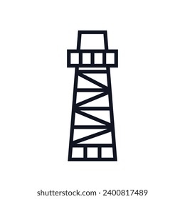 Observation tower to protect the territory logo icon sign. Watch tower with a ladder leading silhouette. Guard post for design of military security or defense. Simple flat design for game, app element