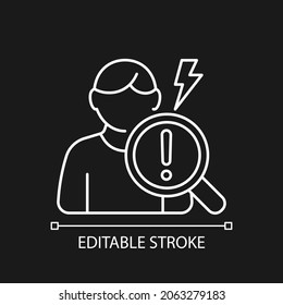 Observational studies white linear icon for dark theme. Observing participants without intervention. Thin line customizable illustration. Isolated vector contour symbol for night mode. Editable stroke