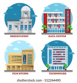 Observatory Building And Movie Studio Architecture, Technopark Facade And Data Center Or Centre Building. 