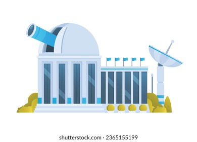 Observatory buildings front view flat design vector illustration