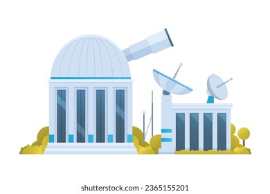 Observatory buildings front view flat design vector illustration