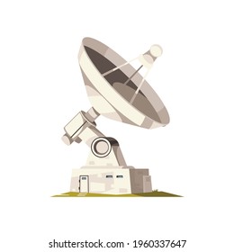 Observatory equipment cartoon icon with big satellite antenna for signal reception vector illustration