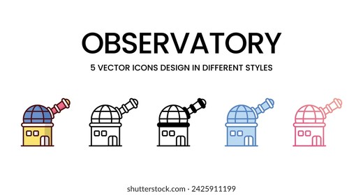 Observatory Icon Design in Five style with Editable Stroke. Line, Solid, Flat Line, Duo Tone Color, and Color Gradient Line. Suitable for Web Page, Mobile App, UI, UX and GUI design.