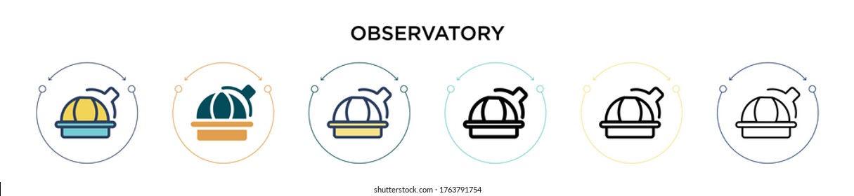 Observatory icon in filled, thin line, outline and stroke style. Vector illustration of two colored and black observatory vector icons designs can be used for mobile, ui, web
