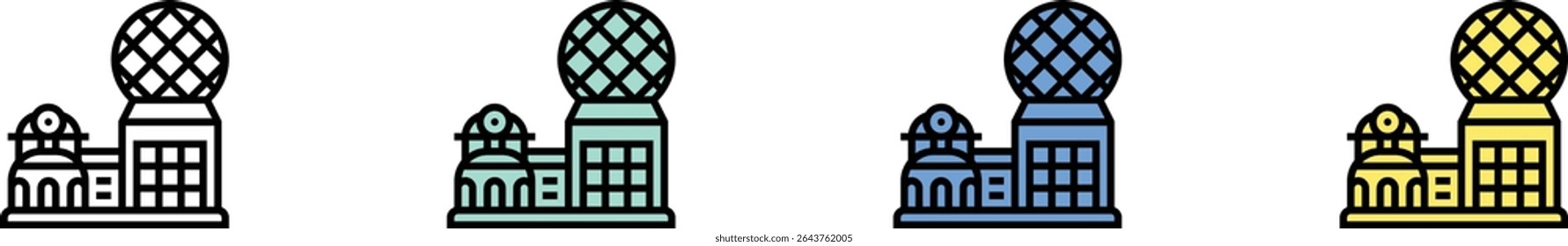 observatory icon. Outline, Green, Blue and Yellow Style Design Isolated On White Background