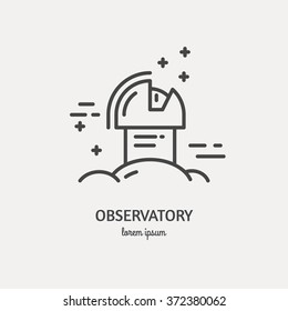 Observatory logo made in trendy line stile vector. Space series. Space exploration and adventure symbol. Explore the world concept.
