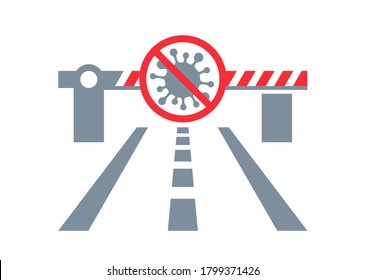 Observatory on Border Crossings Status due to COVID-19 - customs car barrier with prohibit sign - crossed out virus - isolated vector illustration