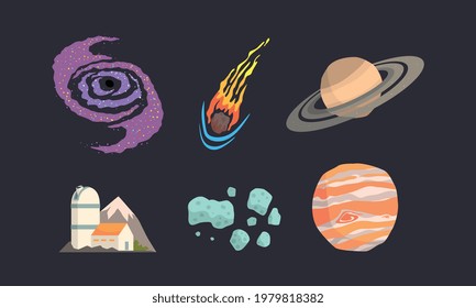 Beobachtungs- und Sonnensystemplaneten und Asteroiden-Vektorset