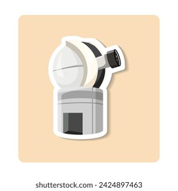 Observatory sticker illustration. Building, stars, telescope, saturn. Editable vector graphic design.