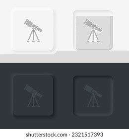 Observatorium, Teleskop, Neomorphismus-Stil, Vektorsymbol mit Schaltfläche
