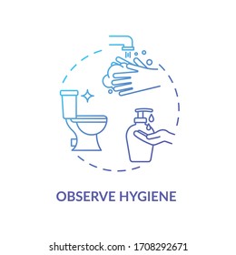 Observe hygiene blue concept icon. Virus infection precaution. Washing hand for disinfection. Rotavirus prevention idea thin line illustration. Vector isolated outline RGB color drawing