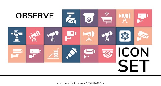  observe icon set. 19 filled observe icons. Simple modern icons about  - Cctv, Telescope, Vigilance, Spyglass, Surveillance, Hidden camera, Security camera