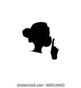 Observe silence icon. Silhouette of a woman in a mask with a finger at the mouth