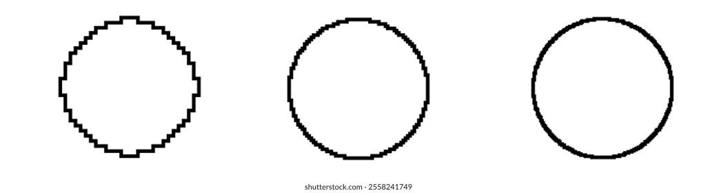 Observe the transformation of a circle from a pixelated form to a perfect smooth shape.
