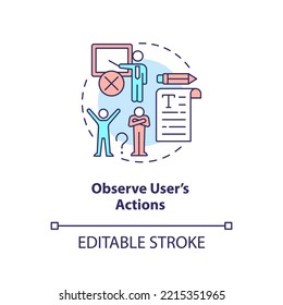 Observe user actions concept icon. Provide customer interaction with product. UX test abstract idea thin line illustration. Isolated outline drawing. Editable stroke. Arial, Myriad Pro-Bold fonts used