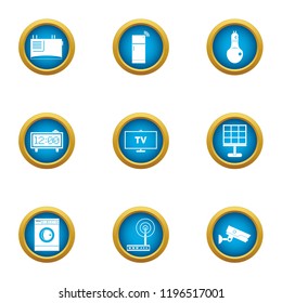 Observed house icons set. Flat set of 9 observed house vector icons for web isolated on white background