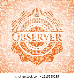 Observer abstract emblem, orange mosaic background