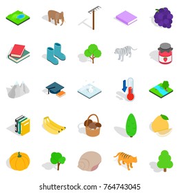 Observing the nature icons set. Isometric set of 25 observing the nature vector icons for web isolated on white background