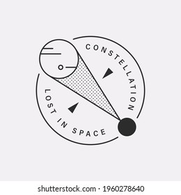 Observing the planets of the universe at one point. Black color hipster design illustration logo.