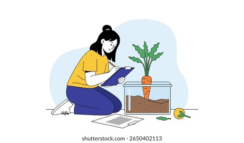 Observar o crescimento das plantas e documentar dados científicos em um ambiente moderno