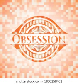 Emblema abstracto de obsesión, fondo de mosaico naranja 
