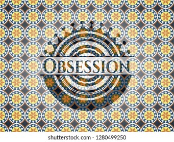 Obsession arabic emblem background. Arabesque decoration.