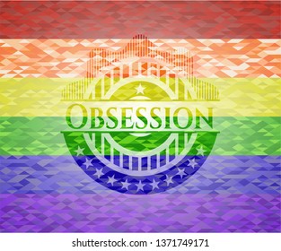 Obsession emblem on mosaic background with the colors of the LGBT flag