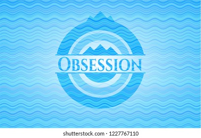 Obsession light blue water wave emblem background.